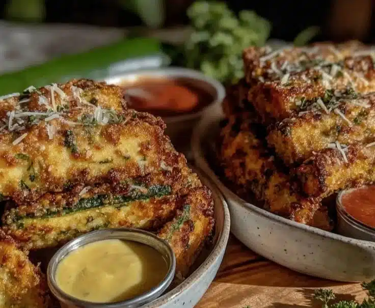 Crispy zucchini fries served with dipping sauce
