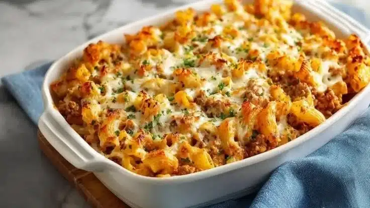Easy Cheesy Ground Turkey Pasta Casserole
