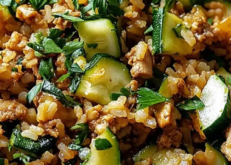 Easy Ground Chicken Zucchini Rice Skillet 2 Easy Ground Chicken Zucchini Rice Skillet recipe with fresh ingredients.