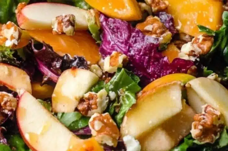 Colorful fall harvest salad with seasonal vegetables and toppings