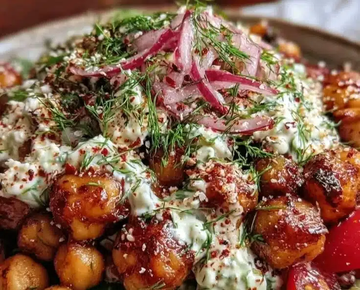 Greek Chickpea Bowls 2 Healthy Greek chickpea bowls with fresh vegetables and feta cheese