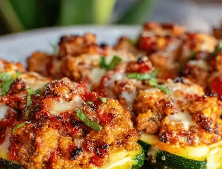 Delicious loaded zucchini boats filled with healthy ingredients and toppings