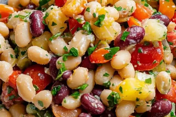 Mediterranean Dense Bean Salad with vibrant vegetables and beans