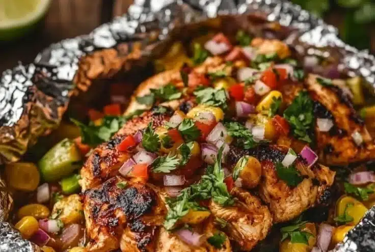 Mexican Chicken Foil Packets 6 Mexican Chicken Foil Packets with vibrant vegetables and spices for grilling