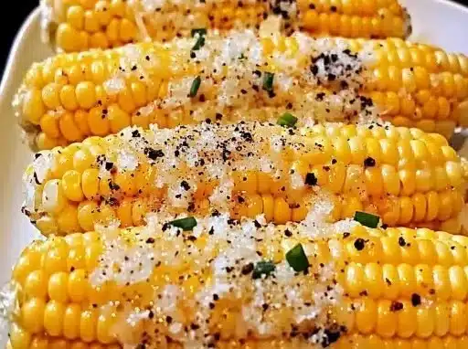 Delicious Parmesan Chive Corn on the Cob served with herbs and cheese