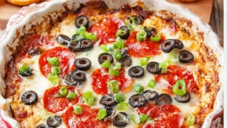 Pizza Dip 5 Cheesy Pizza Dip served with tortilla chips