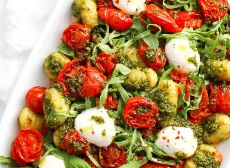 Roasted Gnocchi Salad with Pesto & Mozzarella 3 Roasted Gnocchi Salad with Pesto & Mozzarella