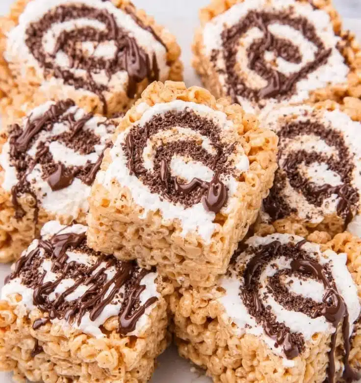 Rolled S'mores Rice Krispie Treats ready to enjoy