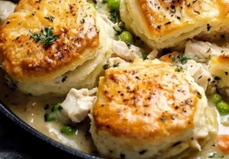 Skillet Chicken Pot Pie with Biscuits
