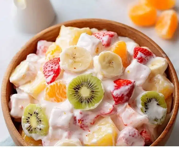 Delicious Sweet Hawaiian Fruit Salad with tropical fruits like pineapple and mango