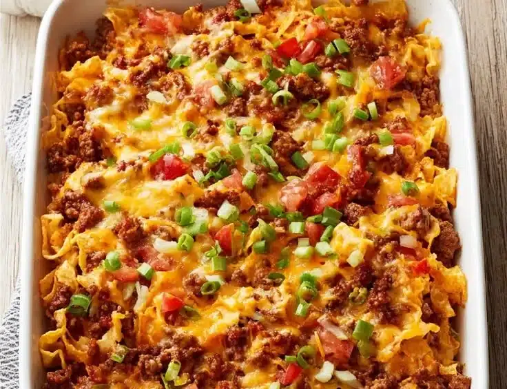 Walking Taco Casserole 3 Delicious Walking Taco Casserole served in a bowl with toppings