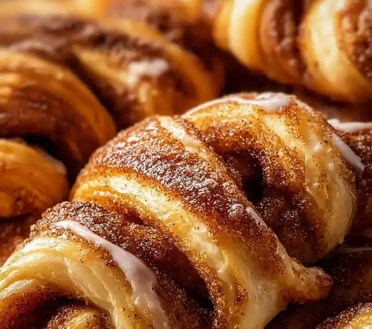 Freshly baked warm cinnamon crescent twists on a plate