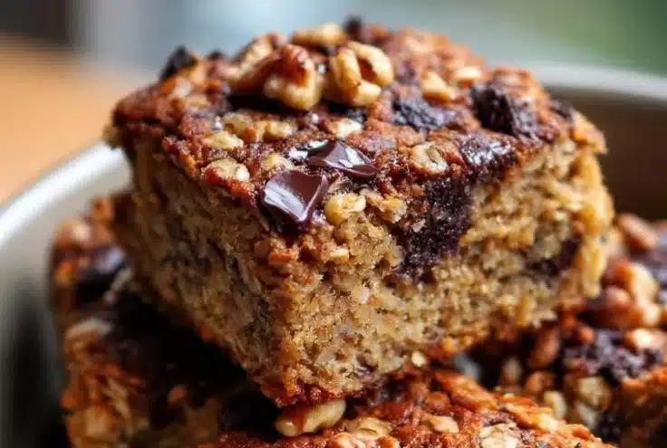 Delicious 2-ingredient banana bread cottage cheese bake topped with nuts