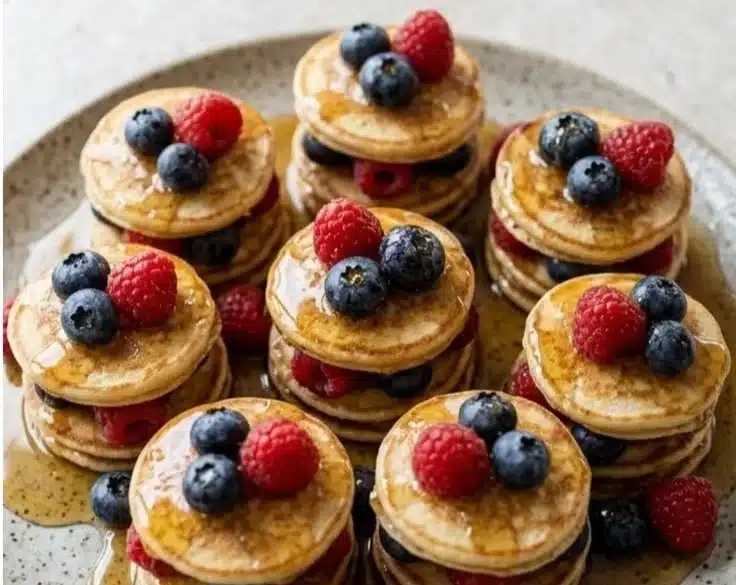 Berry Banana Cottage Cheese Pancake Bites served on a plate