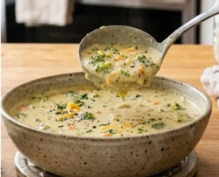 Creamy Vegetable Soup 3 Creamy vegetable soup with assorted fresh vegetables in a bowl.
