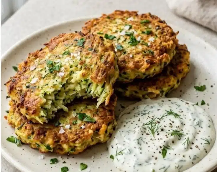 Crispy Parmesan Zucchini Fritters served golden brown and appetizing