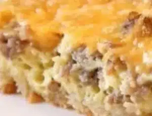 Delicious easy breakfast casserole ready to serve on a breakfast table