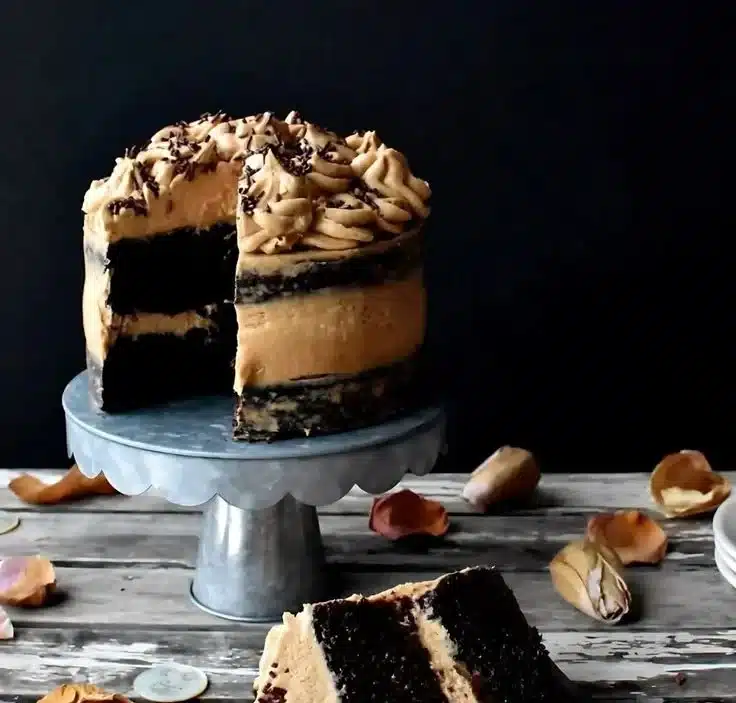 Delicious Espresso Cream Cheese Frosting topped on a dessert