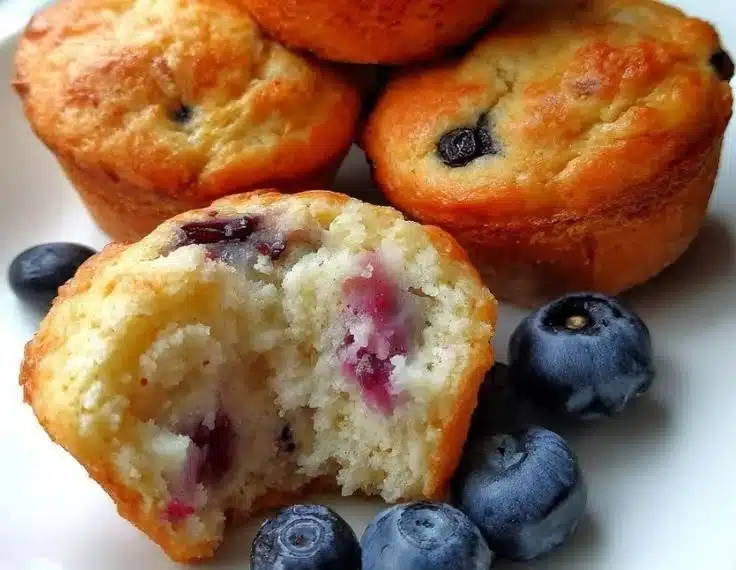 Lemon blueberry cottage cheese pancake muffins on a plate