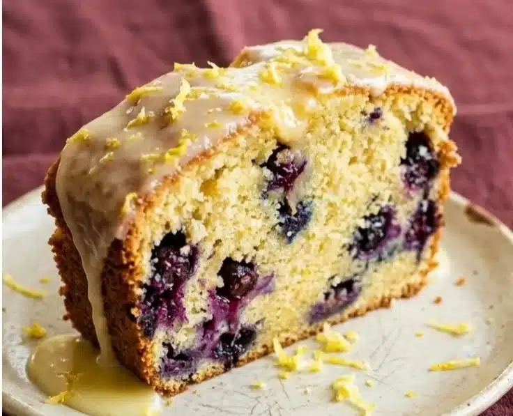 Lemon Blueberry Loaf Cake with fresh blueberries and zesty lemon glaze.