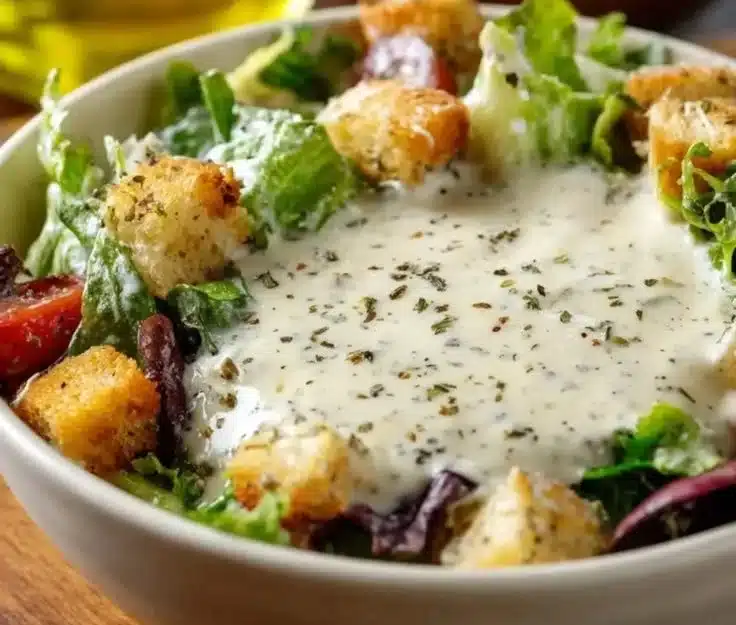 Olive Garden-style creamy and tangy salad dressing recipe in a jar