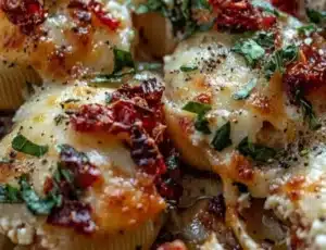 Sun-Dried Tomato Ricotta Stuffed Shells on a plate