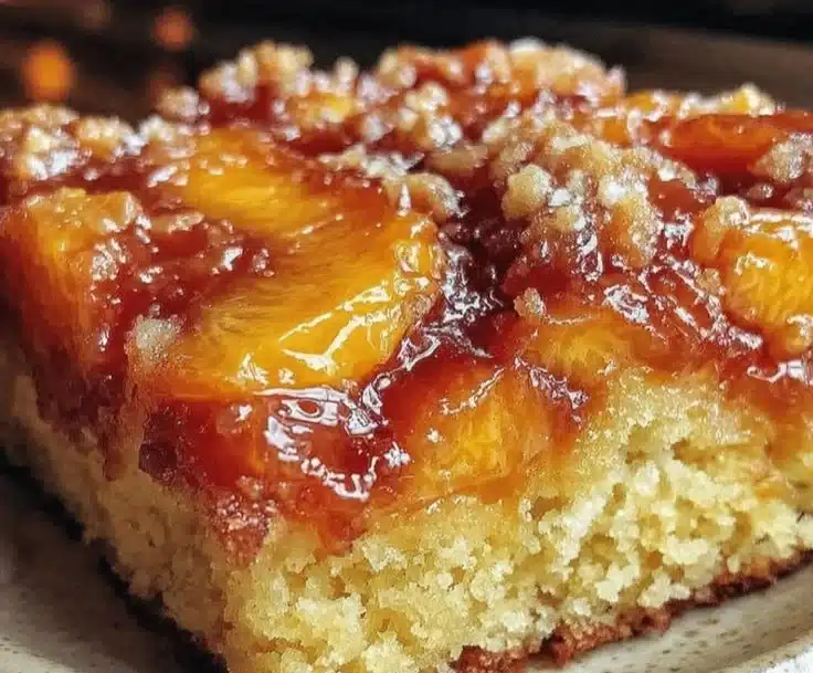 Upside-Down Caramelized Peach Cake 3 Upside-Down Caramelized Peach Cake with golden peaches on top