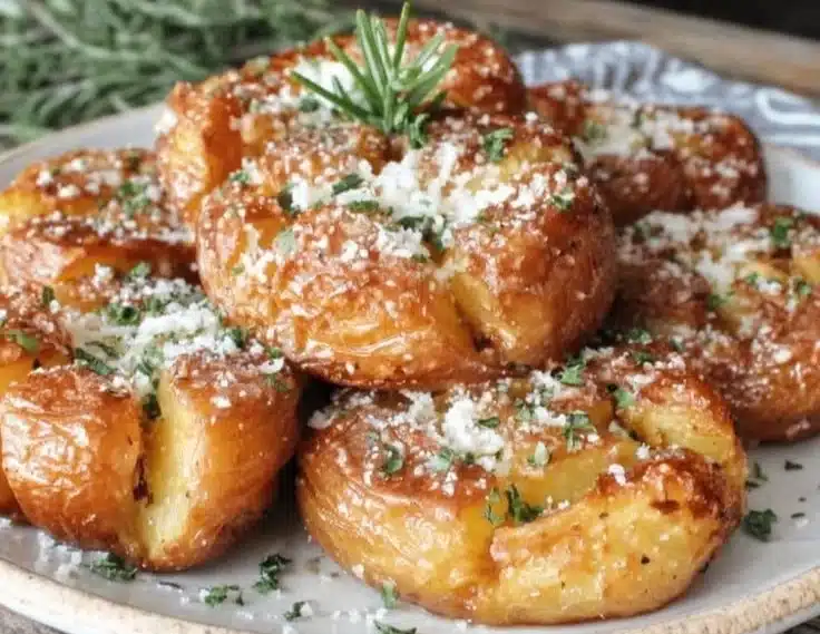 Crispy smashed potatoes served as a delicious side dish