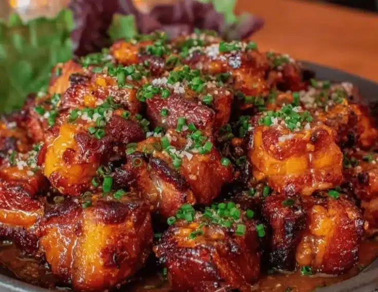 Delicious garlic pork bites served as a snack for game day.