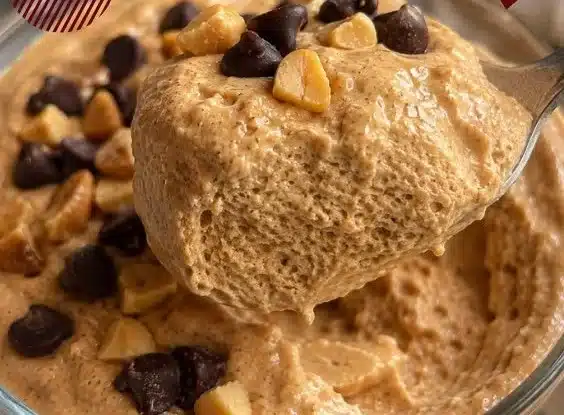 High-Protein Cottage Cheese Peanut Butter Mousse 2 High-protein cottage cheese peanut butter mousse dessert in a glass