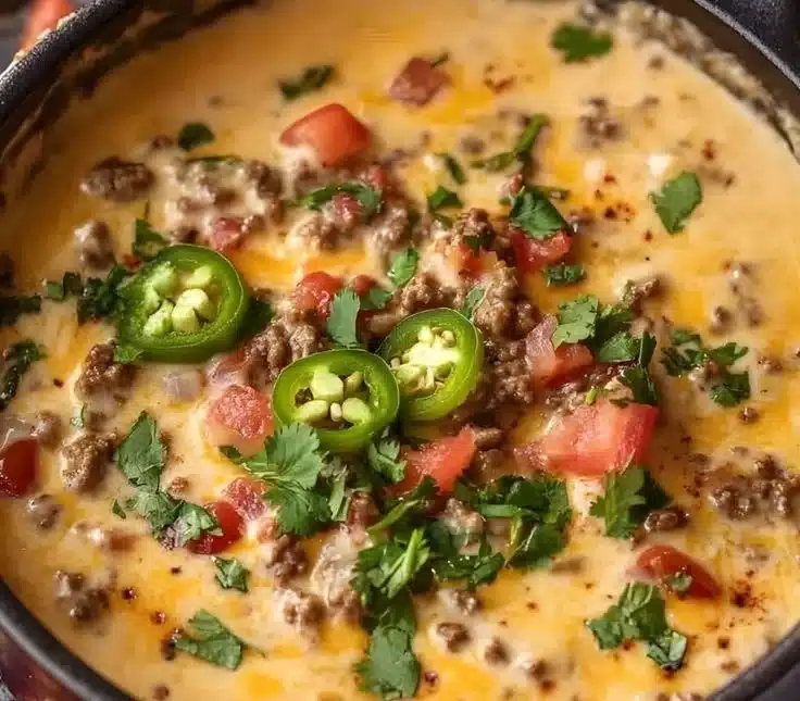 Delicious spicy cowboy queso recipe prepared in a crock pot