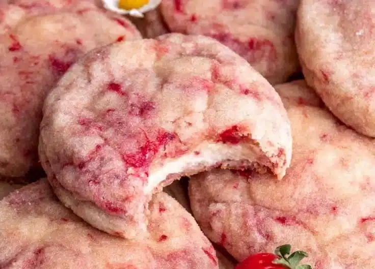Strawberry Cheesecake Cookies - In Bloom Bakery 3 Freshly baked strawberry cheesecake cookies from In Bloom Bakery